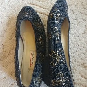Talbots Beaded Flats w/bow motif